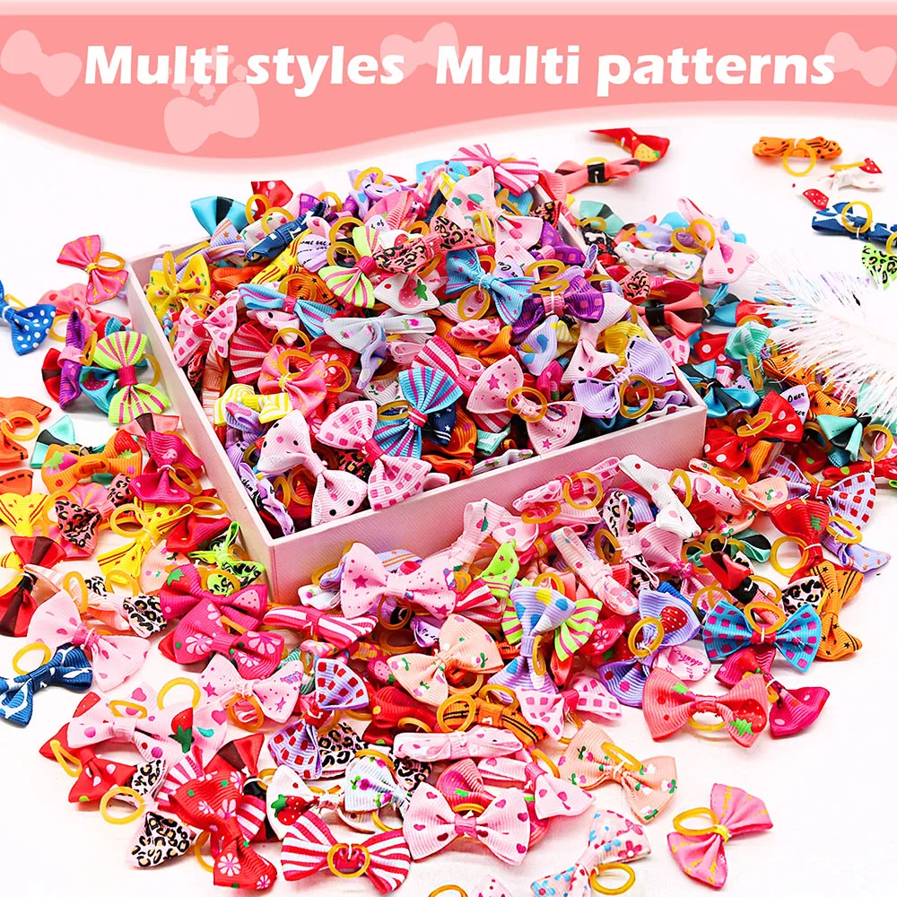 50PCS Dog Bows With Rubber Ban - Pet Supplies In Bulk ulasan dan harga